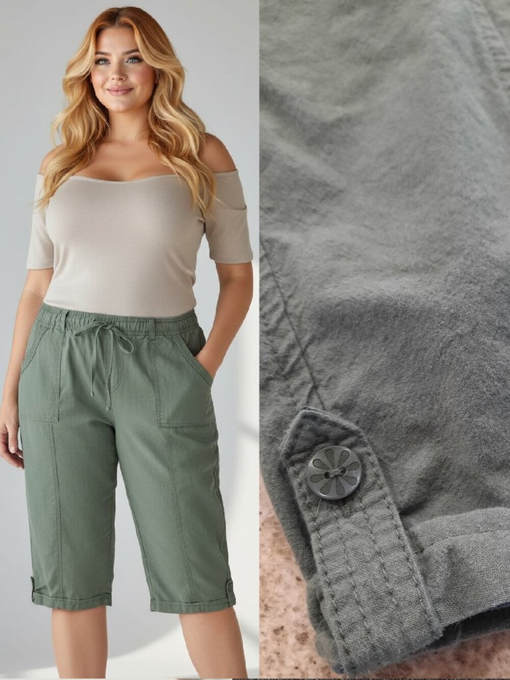 100% cotton green knee length pants - Erika brand